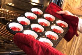 Muffin pan lined with baking cups